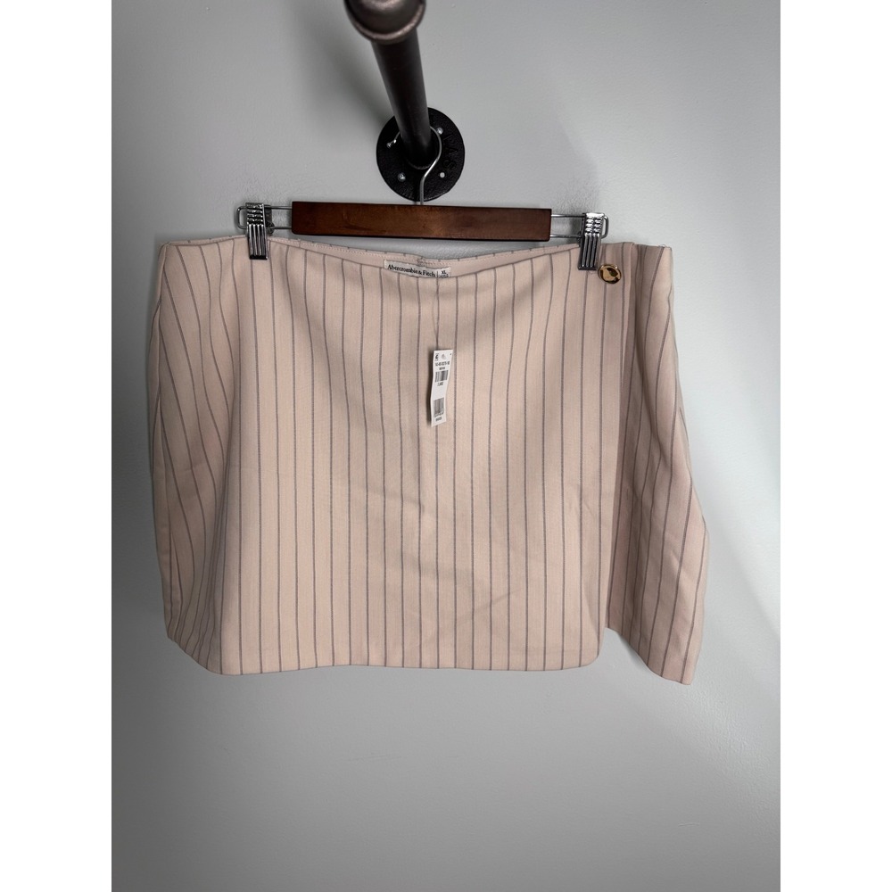 Abercrombie & Fitch Womens XL Pinstripe Wrap Mini Skort Beige Gold Button New